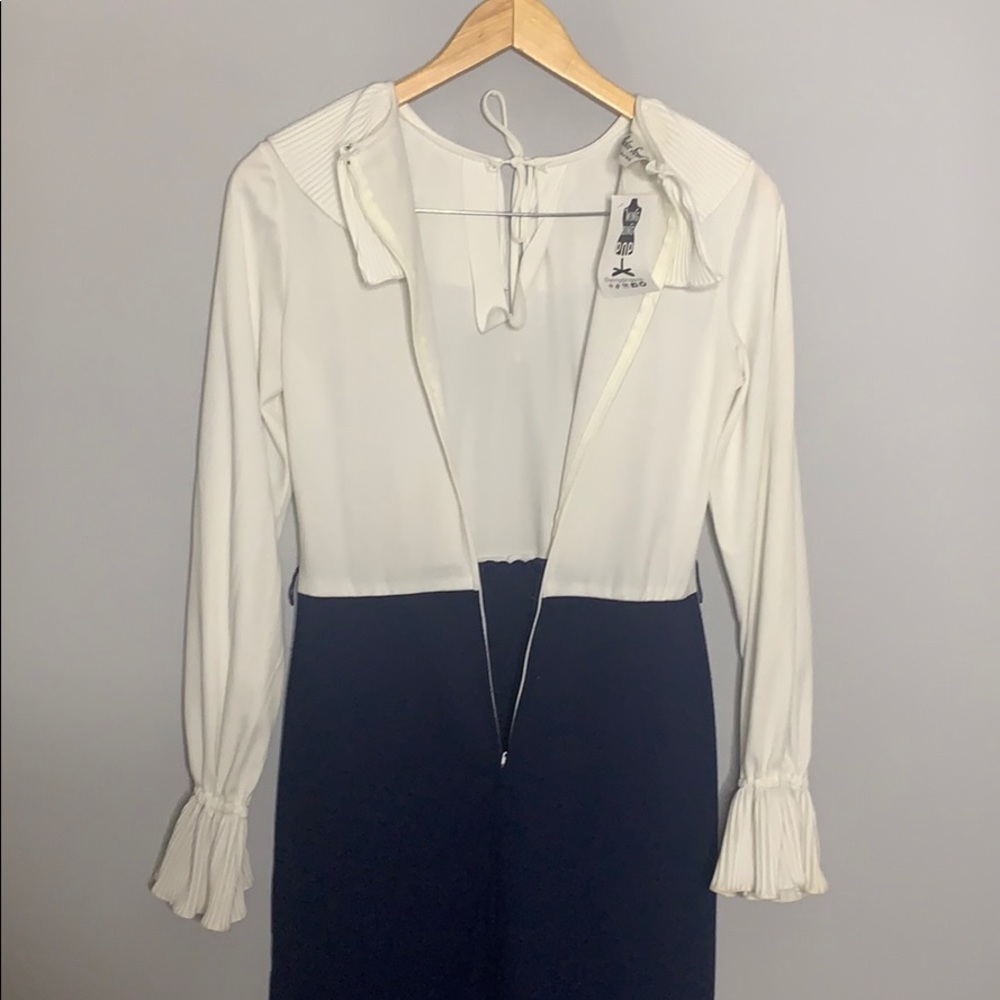 Vintage Navy & White Ruffle Dress Stretch S/M - Picture 9 of 10